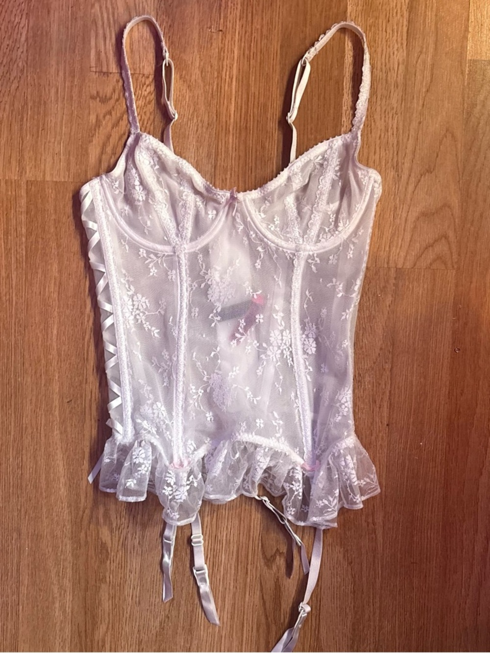 Betsy Johnson NWOT Sheer Lace Bustier Corset Top with Garter Straps 34B - Picture 2 of 5